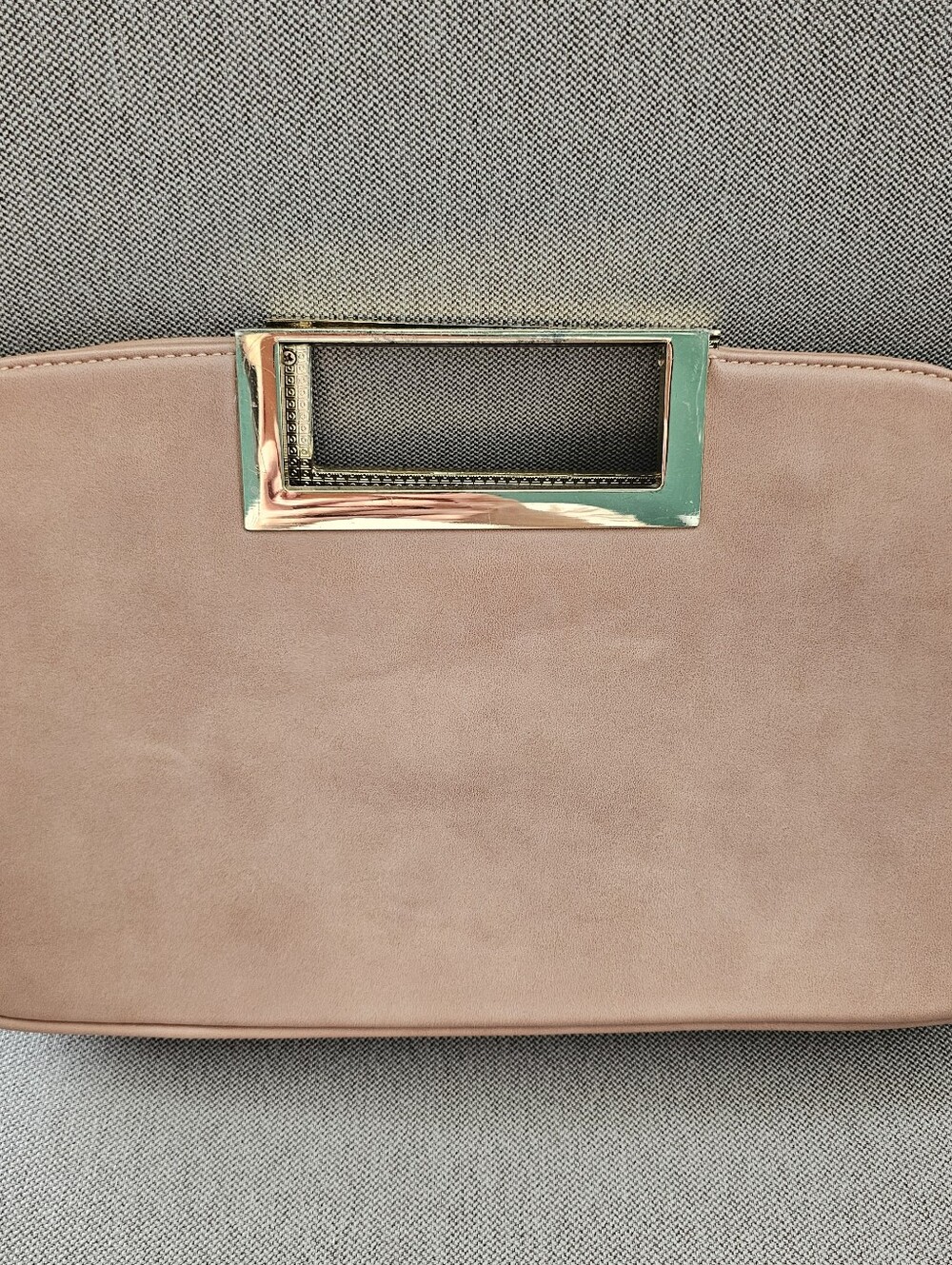 Charming Charlie Beige Clutch Gold Handle Structured Evening Bag